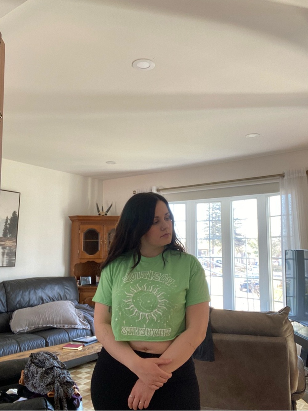 Green Sun Graphic Crop Tee - Women